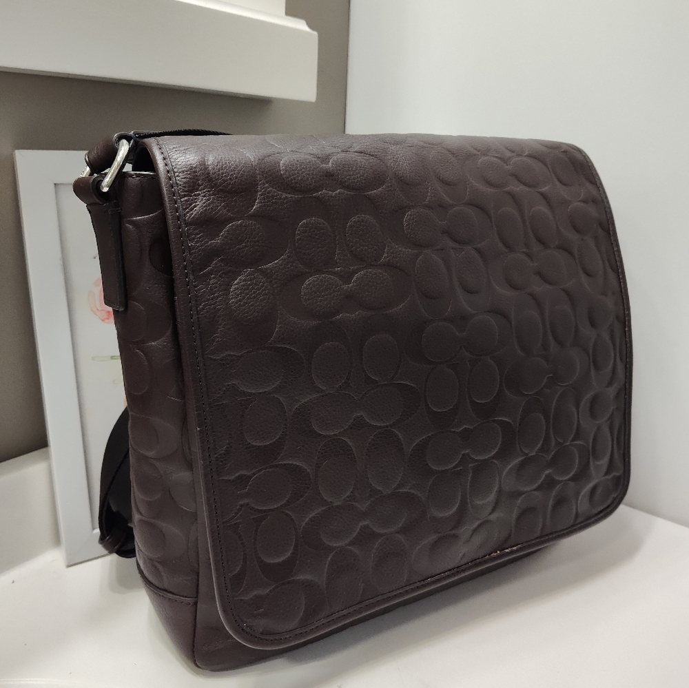🤎EUC Coach Signature Monogram Logo Adjustable Crossbody Messenger Bag, Chocolat - Picture 7 of 16